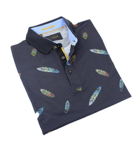 Multi Color Feather Print Polo Polos EightX