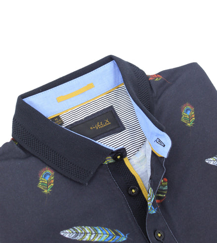 Multi Color Feather Print Polo Polos EightX