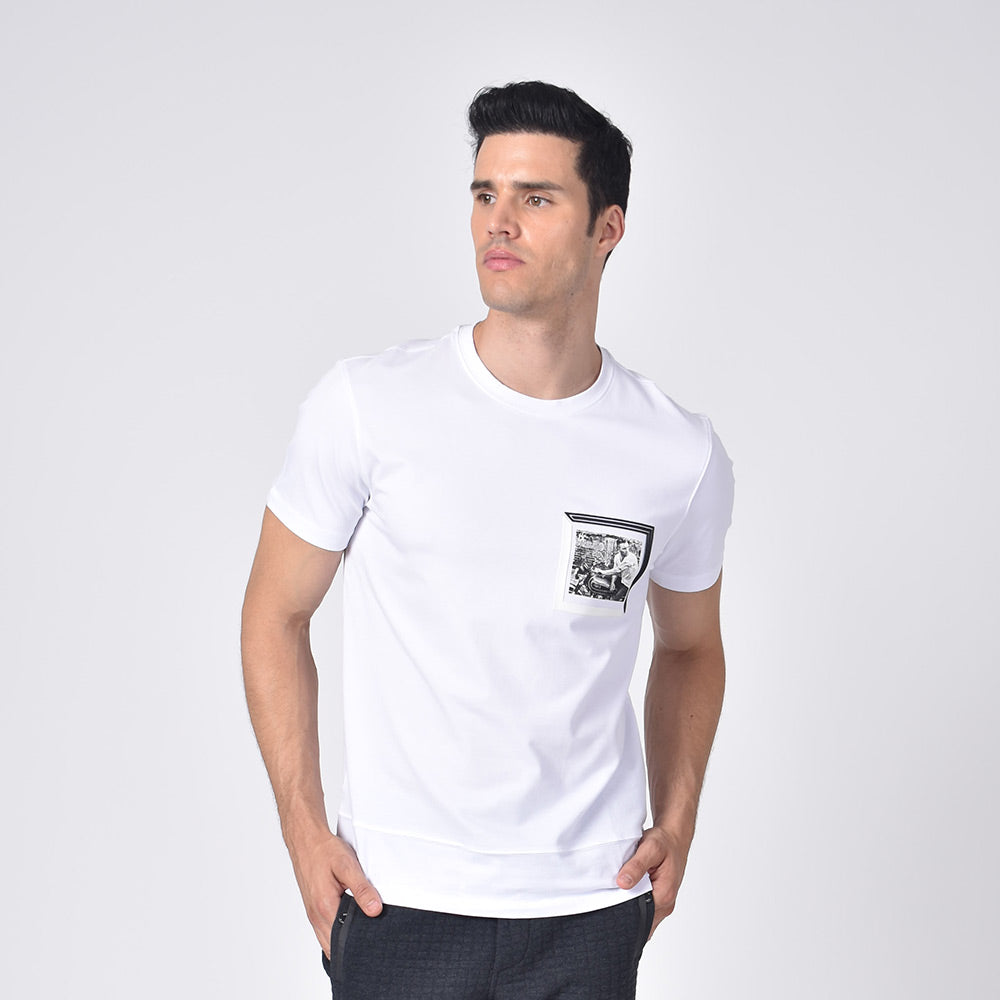 White Crew Neck with Silicone Biker Patch T-Shirts Eight-X   