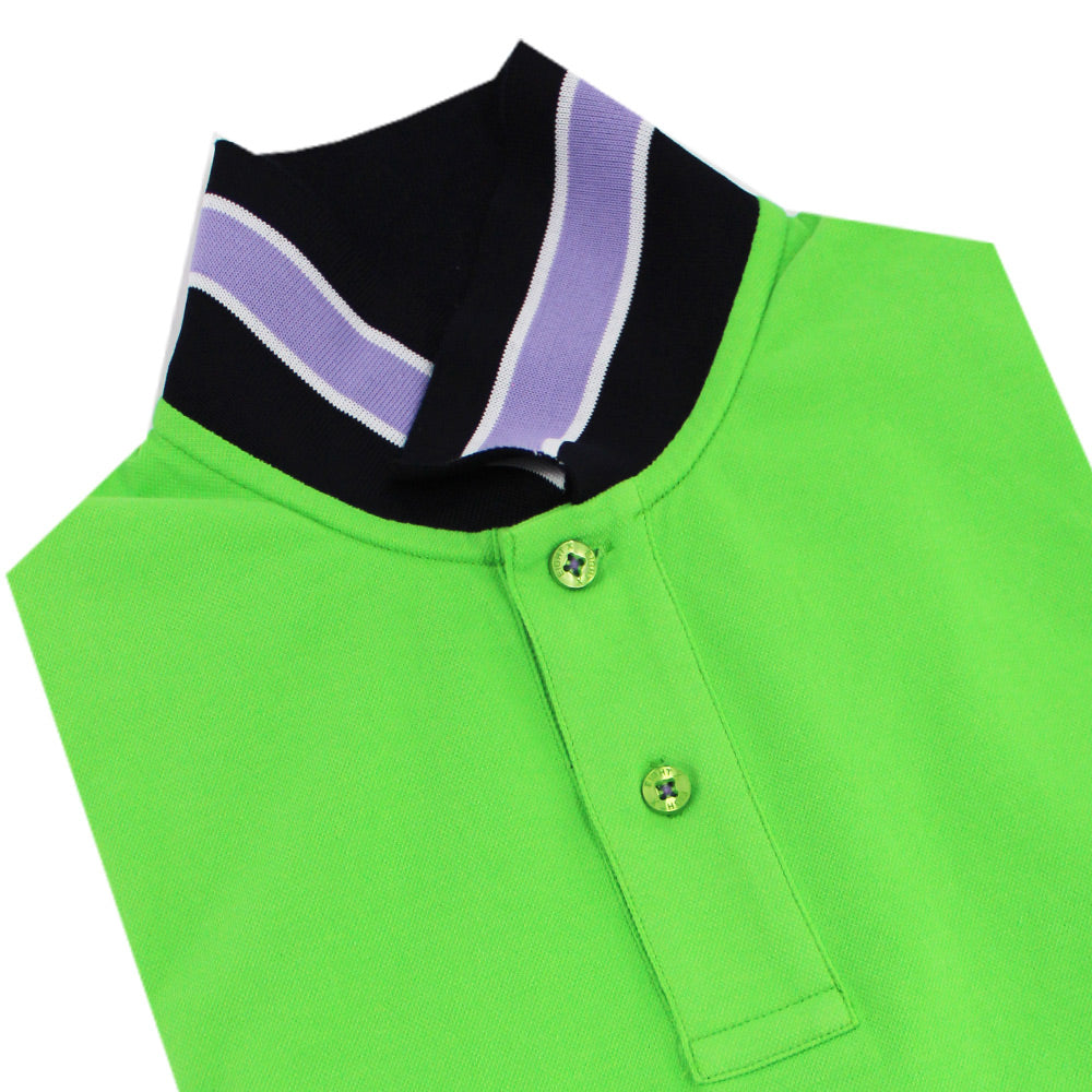 Green Polo with Double Sided Black Collar with Multi colored Stripes Shirts Eight-X