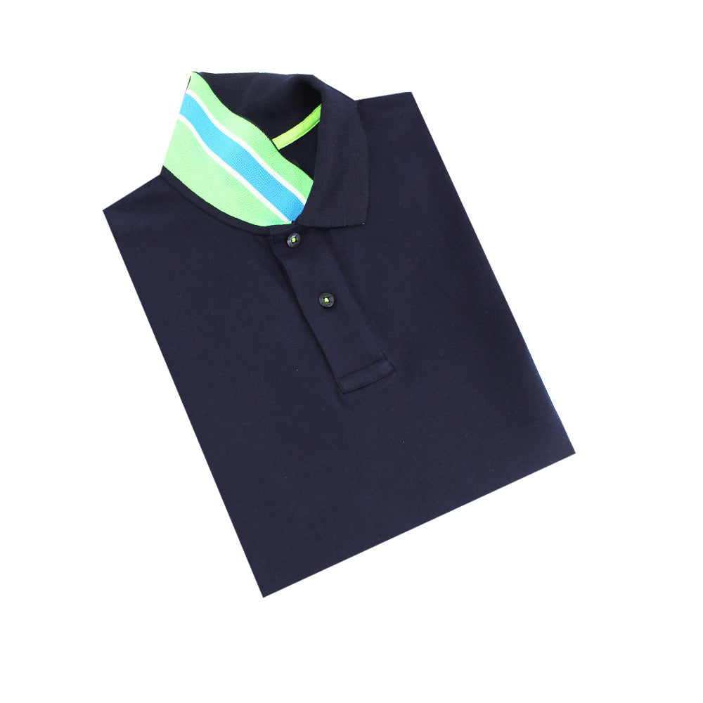 Navy Polo with Double Sided Collar with Stripes Polos Eight-X