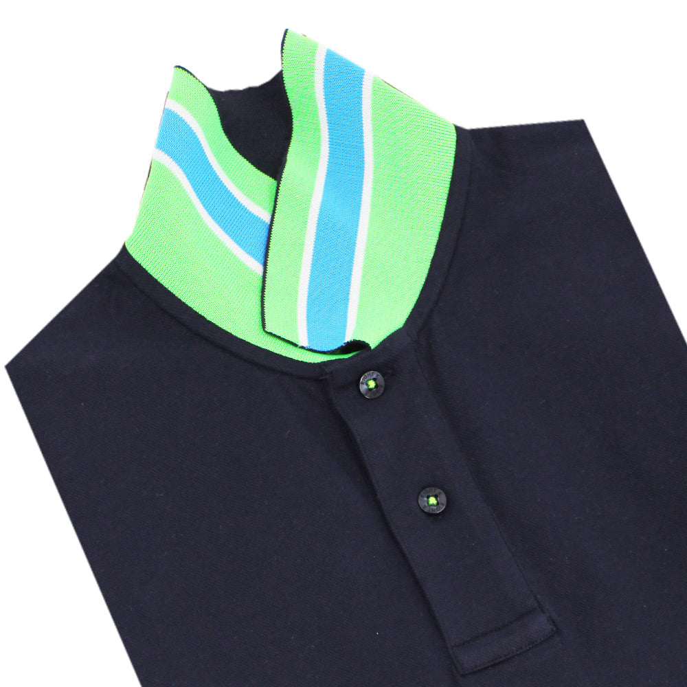 Navy Polo with Double Sided Collar with Stripes Polos Eight-X