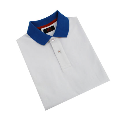 White Polo with Double Sided Blue Collar with Multi colored Stripes Polos Eight-X