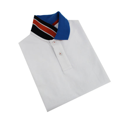 White Polo with Double Sided Blue Collar with Multi colored Stripes Polos Eight-X
