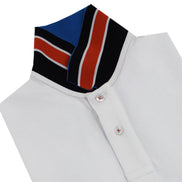 White Polo with Double Sided Blue Collar with Multi colored Stripes Polos Eight-X