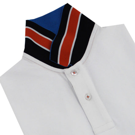 White Polo with Double Sided Blue Collar with Multi colored Stripes Polos Eight-X
