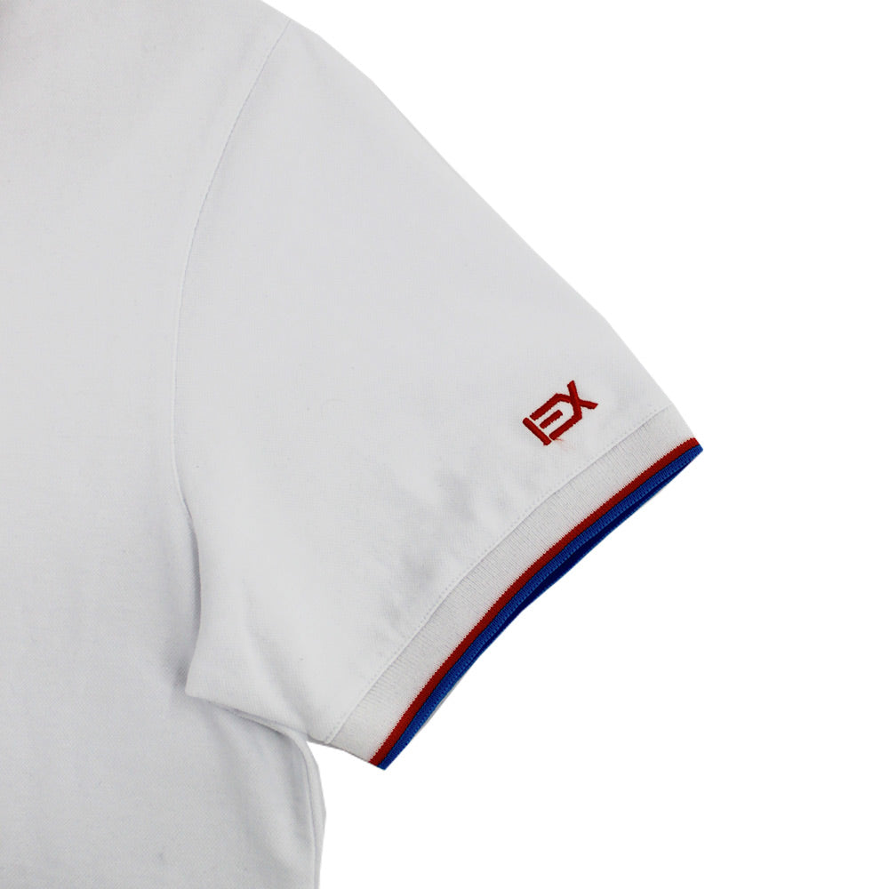 White Polo with Double Sided Blue Collar with Multi colored Stripes Polos Eight-X