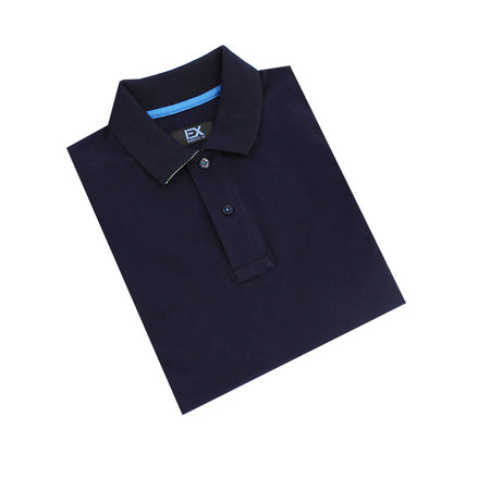 Navy Polo with Double Sided Collar with Green and White Ribbed Texture Polos Eight-X