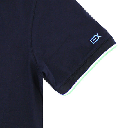Navy Polo with Double Sided Collar with Green and White Ribbed Texture Polos Eight-X