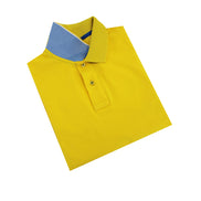 Yellow Polo with Double Sided Collar with Blue and White Ribbed Texture Polos Eight-X