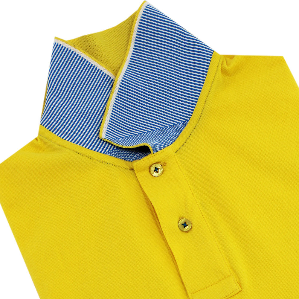 Yellow Polo with Double Sided Collar with Blue and White Ribbed Texture Polos Eight-X