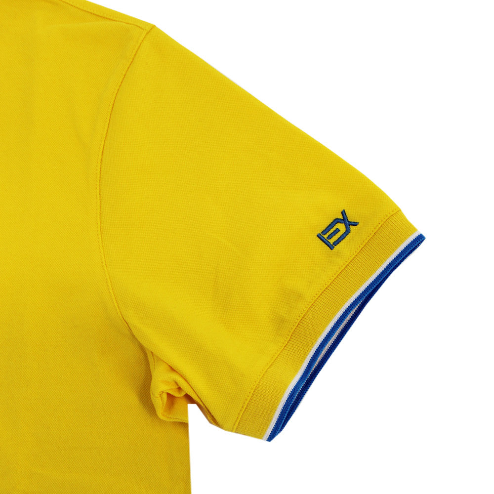 Yellow Polo with Double Sided Collar with Blue and White Ribbed Texture Polos Eight-X