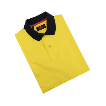 Yellow Polo with Double Sided Navy Collar with Multi Colored Stripes Polos Eight-X