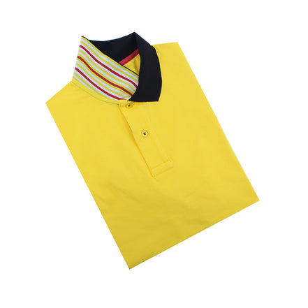 Yellow Polo with Double Sided Navy Collar with Multi Colored Stripes Polos Eight-X