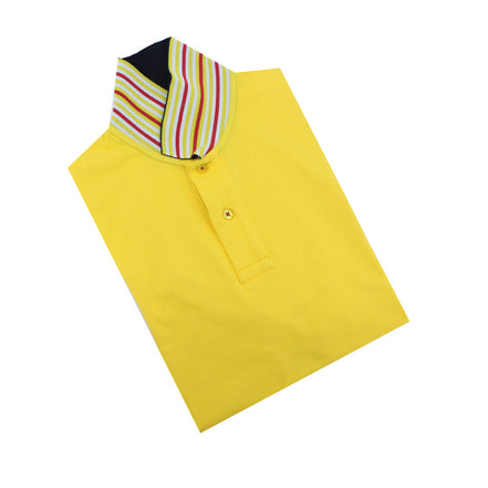 Yellow Polo with Double Sided Navy Collar with Multi Colored Stripes Polos Eight-X