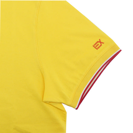 Yellow Polo with Double Sided Navy Collar with Multi Colored Stripes Polos Eight-X