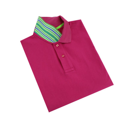 Fuchsia Polo with Double Sided Multi colored Striped Collar Polos Eight-X