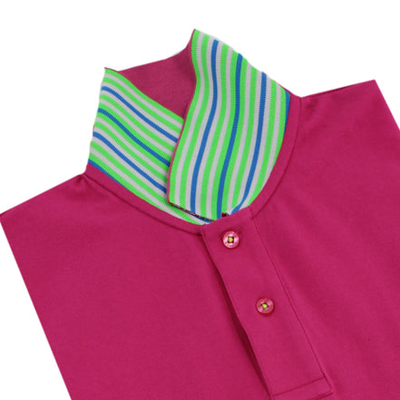 Fuchsia Polo with Double Sided Multi colored Striped Collar Polos Eight-X