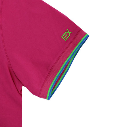 Fuchsia Polo with Double Sided Multi colored Striped Collar Polos Eight-X