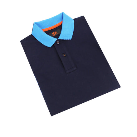 Navy Polo with Double Sided Blue Collar with Multi colored Stripes Polos Eight-X