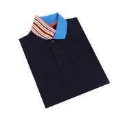 Navy Polo with Double Sided Blue Collar with Multi colored Stripes Polos Eight-X