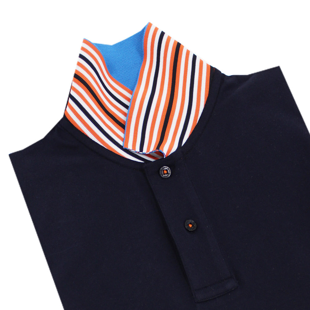 Navy Polo with Double Sided Blue Collar with Multi colored Stripes Polos Eight-X