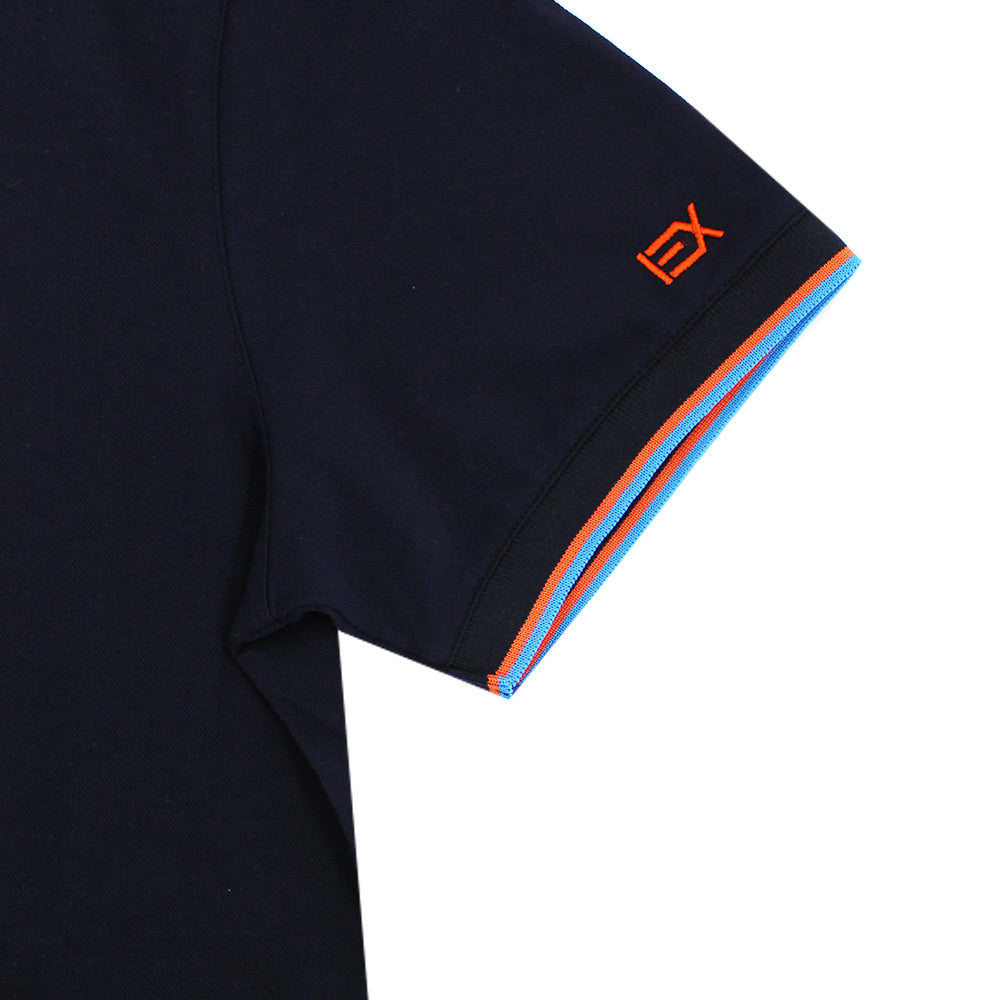 Navy Polo with Double Sided Blue Collar with Multi colored Stripes Polos Eight-X