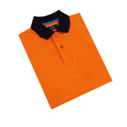 Orange Polo with Double Sided NavyCollar with Multi colored Stripes Polos Eight-X