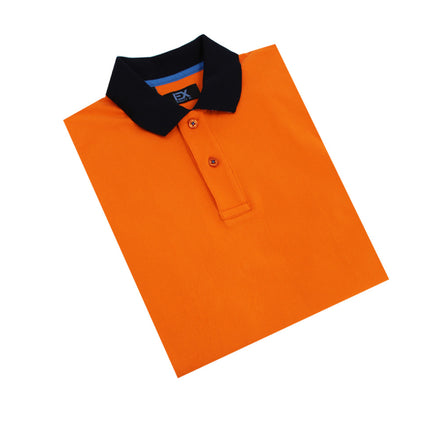 Orange Polo with Double Sided NavyCollar with Multi colored Stripes Polos Eight-X