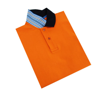 Orange Polo with Double Sided NavyCollar with Multi colored Stripes Polos Eight-X