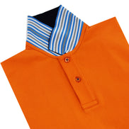 Orange Polo with Double Sided NavyCollar with Multi colored Stripes Polos Eight-X