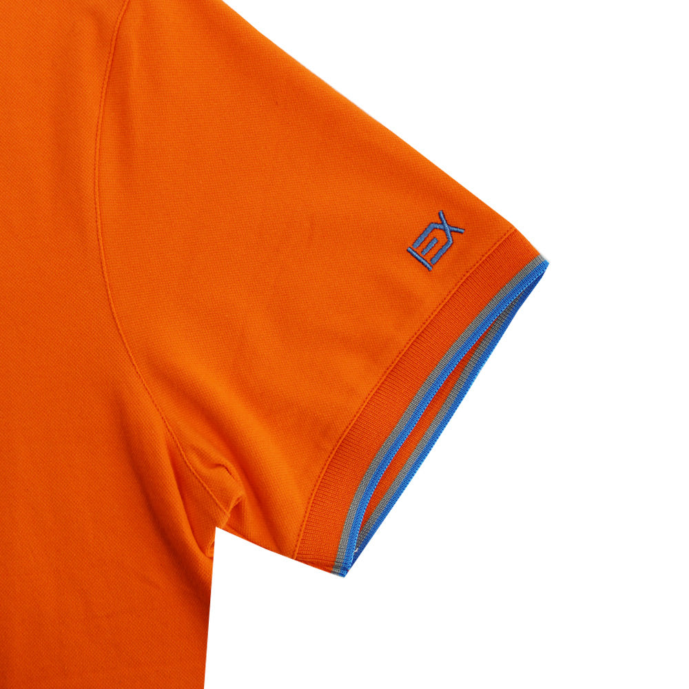 Orange Polo with Double Sided NavyCollar with Multi colored Stripes Polos Eight-X