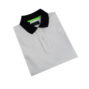 White Polo with Double Sided Navy Collar with Multi colored Stripes Polos Eight-X