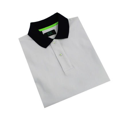 White Polo with Double Sided Navy Collar with Multi colored Stripes Polos Eight-X