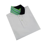 White Polo with Double Sided Navy Collar with Multi colored Stripes Polos Eight-X