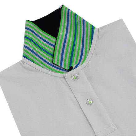 White Polo with Double Sided Navy Collar with Multi colored Stripes Polos Eight-X