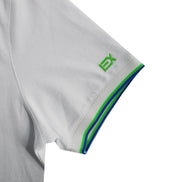 White Polo with Double Sided Navy Collar with Multi colored Stripes Polos Eight-X