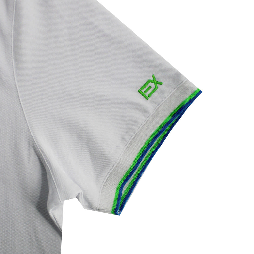 White Polo with Double Sided Navy Collar with Multi colored Stripes Polos Eight-X
