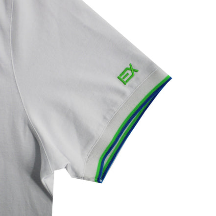 White Polo with Double Sided Navy Collar with Multi colored Stripes Polos Eight-X