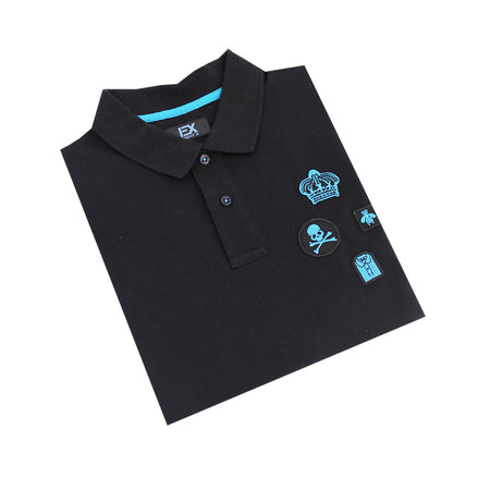 Black Multi Patch Polo Polos Eight-X