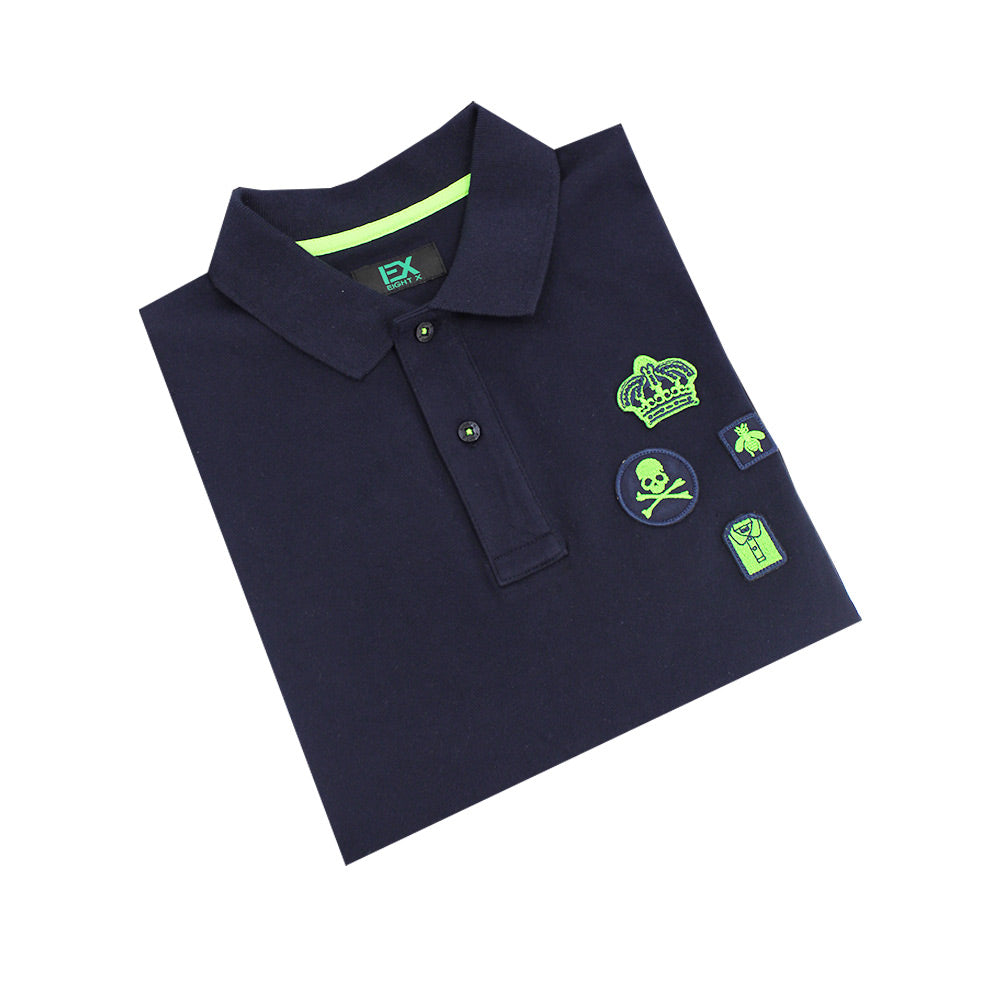 Navy Multi Patch Polo Polos Eight-X   