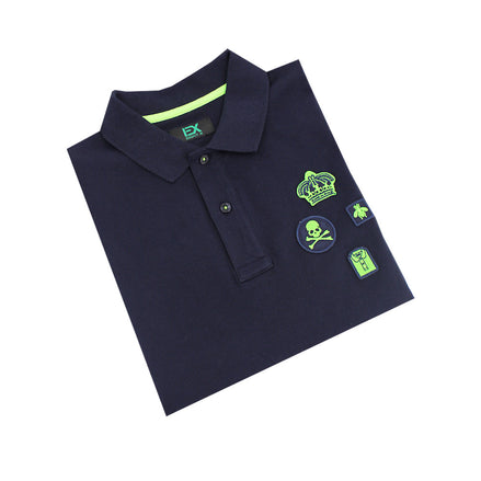 Navy Multi Patch Polo Polos Eight-X   