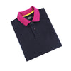 Navy Polo with Double Sided Fuchsia and Yellow Grid Print Collar Polos Eight-X