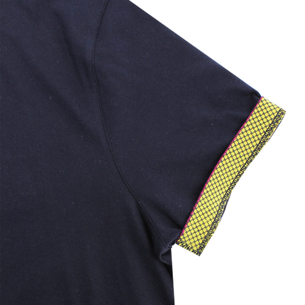Navy Polo with Double Sided Fuchsia and Yellow Grid Print Collar Polos Eight-X