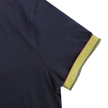 Navy Polo with Double Sided Fuchsia and Yellow Grid Print Collar Polos Eight-X