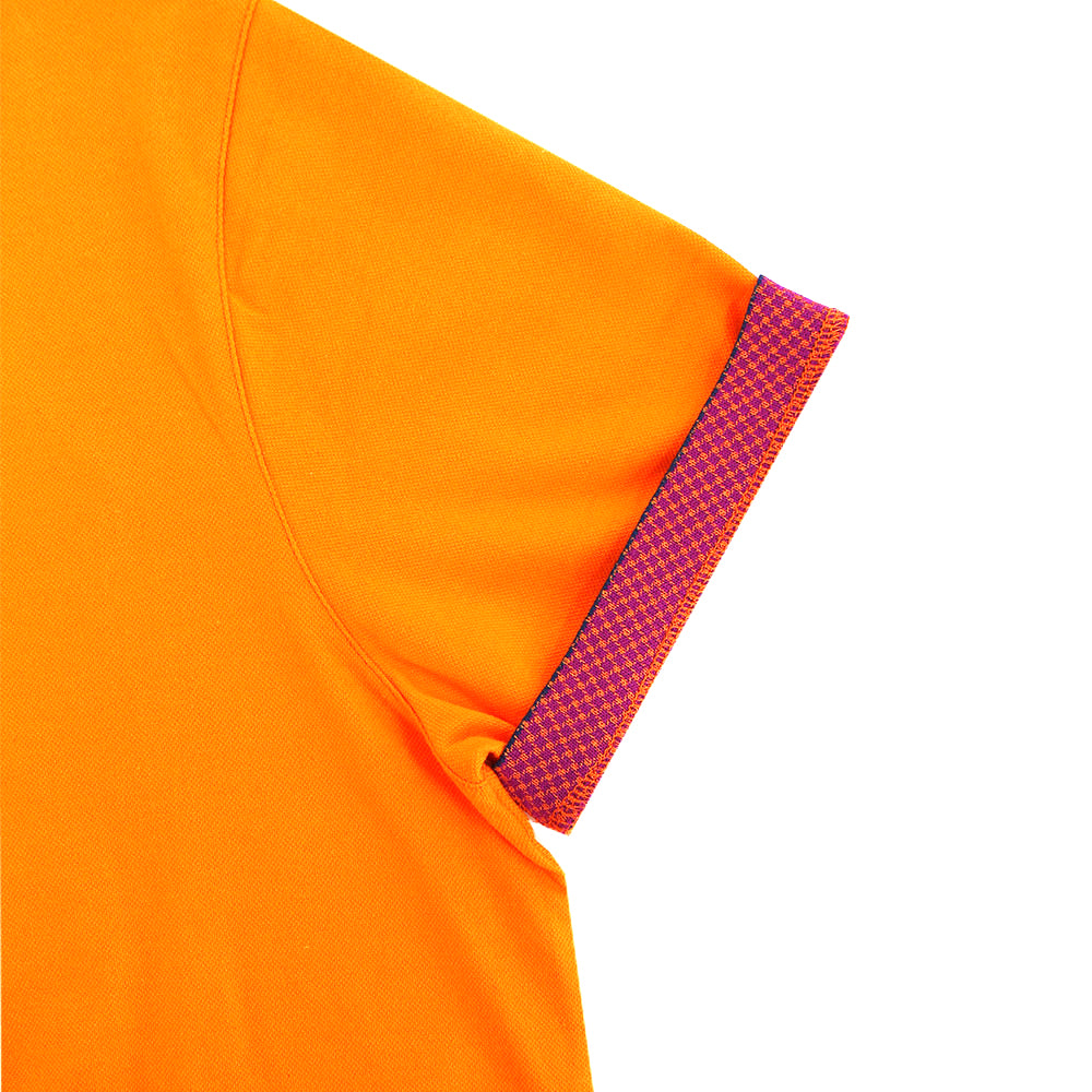 Orange Polo with Double Sided Navy and Purple Grid Print Collar Shirts Eight-X