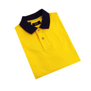 Yellow Polo with Double Sided Navy and Burgundy Grid Print Collar Polos Eight-X