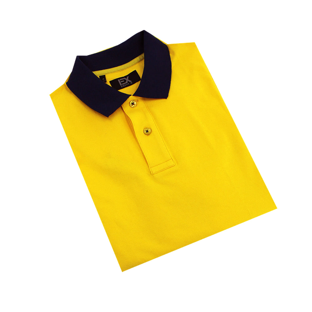 Yellow Polo with Double Sided Navy and Burgundy Grid Print Collar Polos Eight-X   
