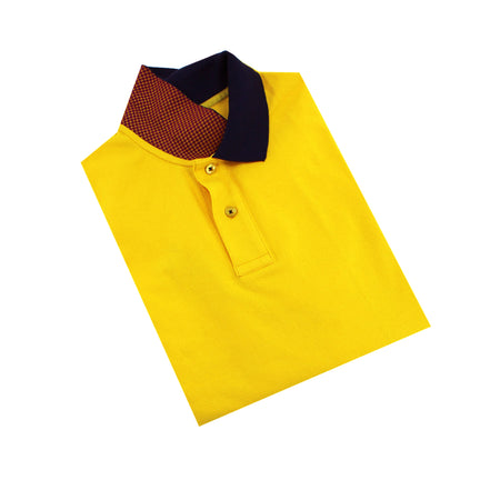 Yellow Polo with Double Sided Navy and Burgundy Grid Print Collar Polos Eight-X
