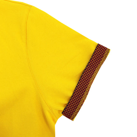 Yellow Polo with Double Sided Navy and Burgundy Grid Print Collar Polos Eight-X